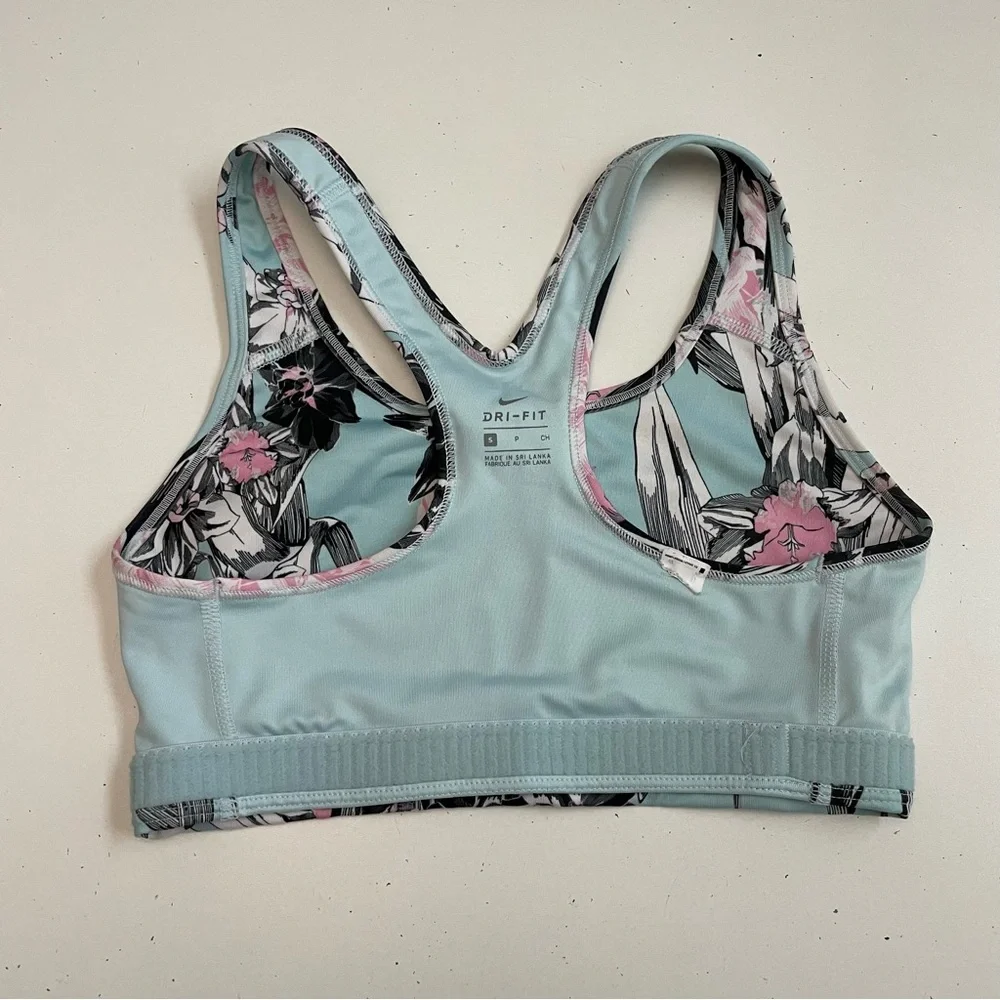 Nike Sports Bra Dri Fit Racerback Floral Logo Athletic Blue Pink White Black